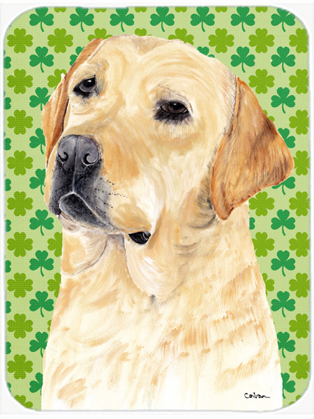 SC9296LCB Labrador Yellow St. Patricks Day Shamrock Portrait Glass Cutting Board - Large