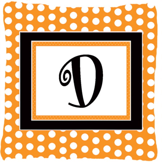 Monogram Initial D Orange Polka dots Indoor & Outdoor Fabric Decorative Pillow