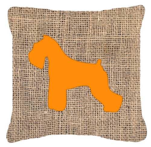 Schnauzer Burlap and Orange Fabric Decorative Pillow - 14 x 14 in.