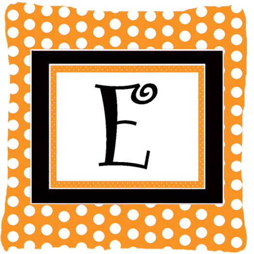 Monogram Initial E Orange Polkadots Fabric Decorative Pillow