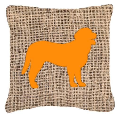 Curly Coated Retriever Burlap and Orange Fabric Decorative Pillow - 14 x 14 in.