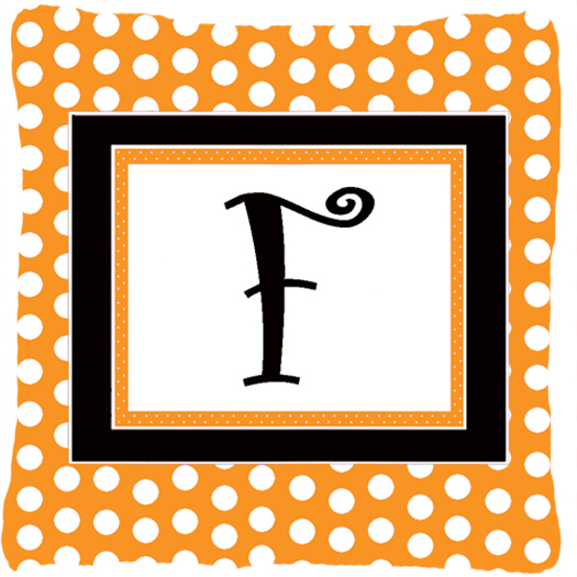 Monogram Initial F Orange Polkadots Fabric Decorative Pillow