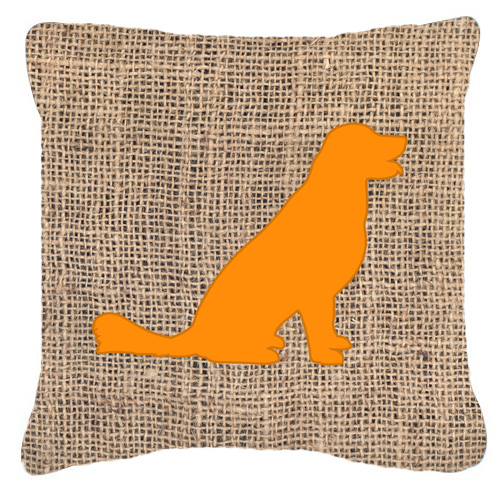 Labrador Burlap and Orange Fabric Decorative Pillow - 14 x 14 in.