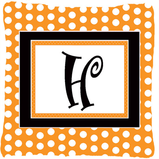 Monogram Initial H Orange Polkadots Fabric Decorative Pillow - 14 x 14 in.