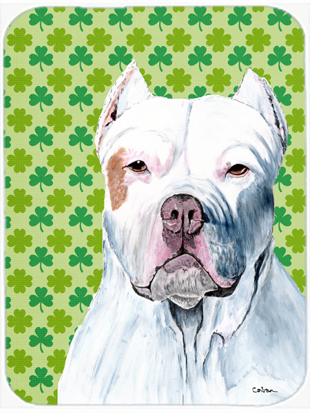 Pit Bull St. Patricks Day Shamrock Portrait Glass Cutting Board- Large