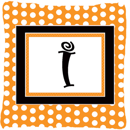 Monogram Initial I Orange Polkadots Fabric Decorative Pillow