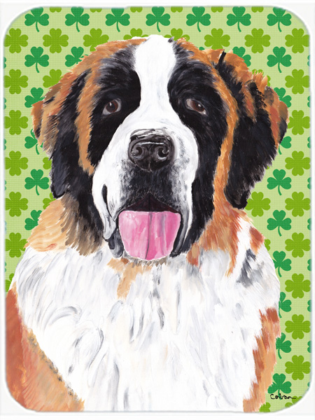 Saint Bernard St. Patricks Day Shamrock Portrait Glass Cutting Board - Large