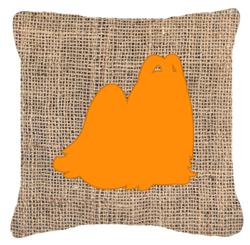 Maltese Burlap and Orange Fabric Decorative Pillow - 14 x 14 in.
