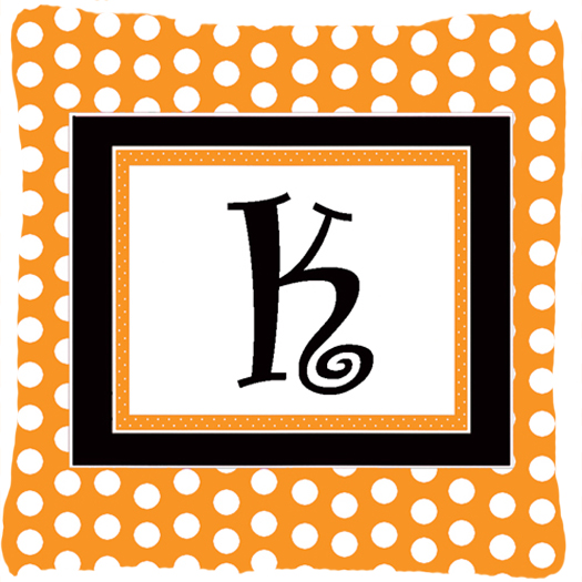 Monogram Initial K Orange Polkadots Fabric Decorative Pillow - 14 x 14 in.