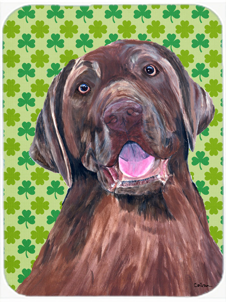 Labrador Chocolate St. Patricks Day Shamrock Glass Cutting Board- Large