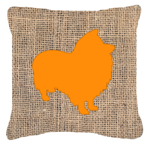 Sheltie Burlap and Orange Fabric Decorative Pillow