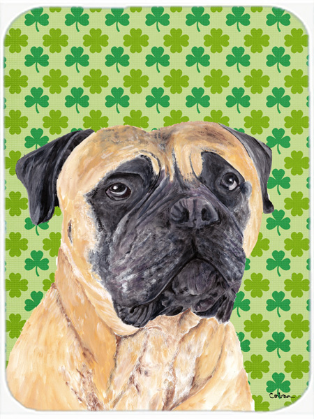 Mastiff St. Patricks Day Shamrock Portrait Glass Cutting Board - Large