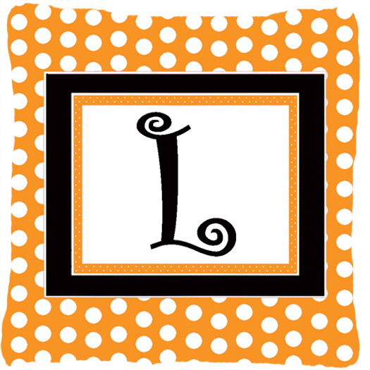 14 x 14 in. Monogram Initial L Orange Polkadots Fabric Decorative Pillow