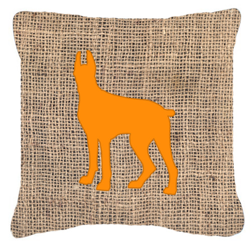 Great Dane Burlap and Orange Fabric Decorative Pillow - 14 x 14 in.