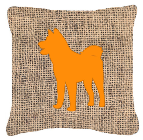 Akita Burlap and Orange Fabric Decorative Pillow - 14 x 14 in.