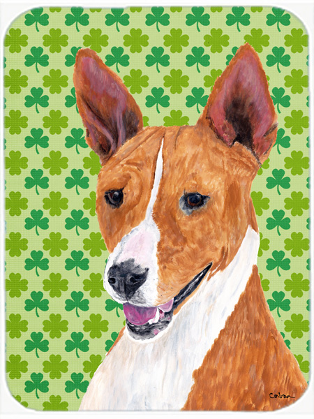 Basenji St. Patricks Day Shamrock Portrait Glass Cutting Board- Large