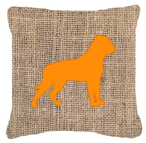 Rottweiler Burlap and Orange Fabric Decorative Pillow - 14 x 14 in.