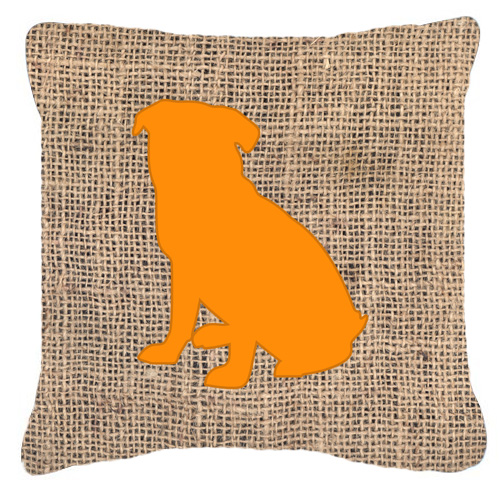Pug Burlap and Orange Fabric Decorative Pillow - 14 x 14 in.