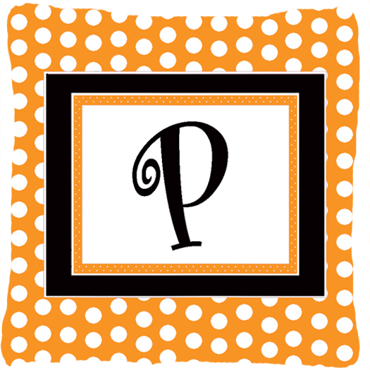 Monogram Initial P Orange Polkadots Fabric Decorative Pillow