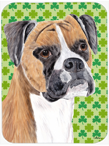 Boxer St. Patricks Day Shamrock Portrait Glass Cutting Board- Large