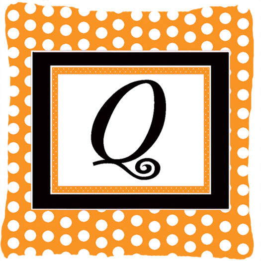 Monogram Initial Q Orange Polkadots Fabric Decorative Pillow - 14 x 14 in.