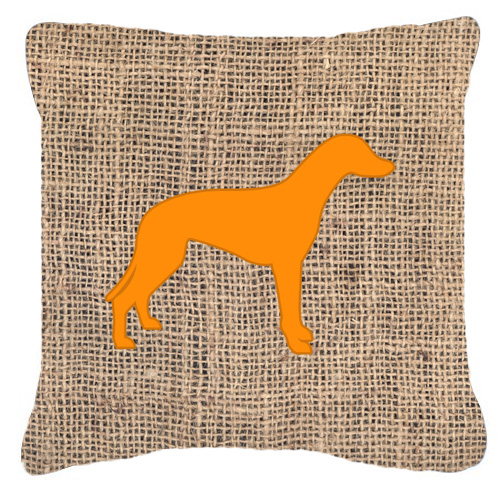 Greyhound Burlap and Orange Fabric Decorative Pillow - 14 x 14 in.
