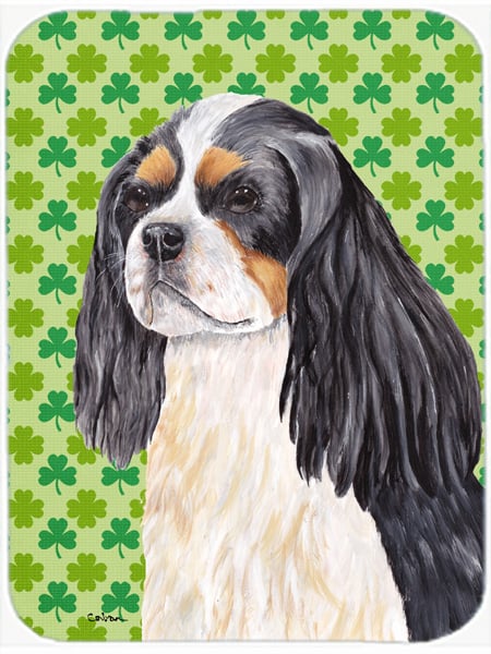 Cavalier Spaniel St. Patricks Day Shamrock Portrait Glass Cutting Board - Large