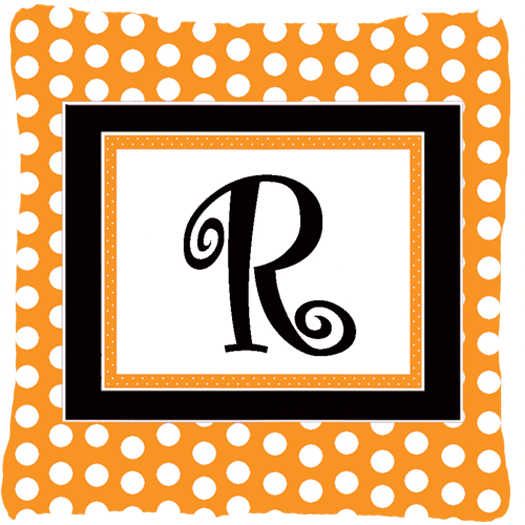 14 x 14 in. Monogram Initial R Orange Polkadots Fabric Decorative Pillow