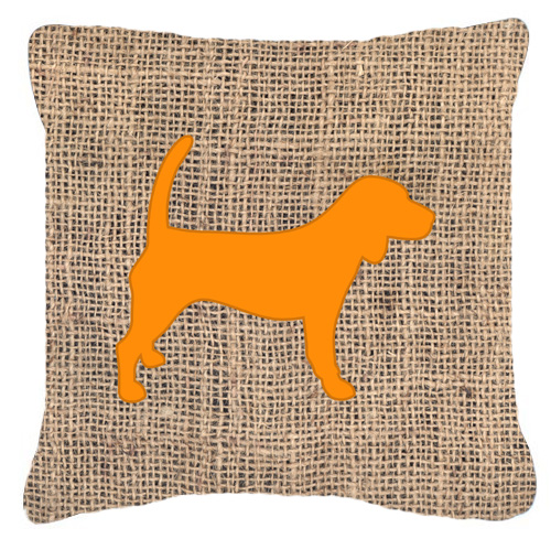 Beagle Burlap and Orange Fabric Decorative Pillow - 14 x 14 in.