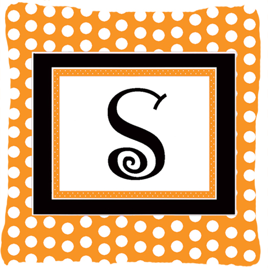 Monogram Initial S Orange Polkadots Fabric Decorative Pillow