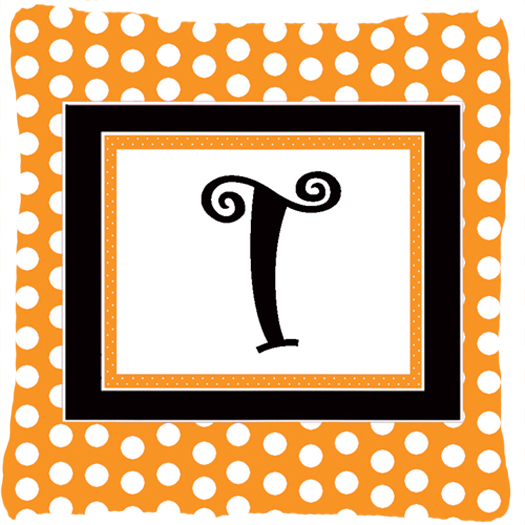 Monogram Initial T Orange Polkadots Fabric Decorative Pillow