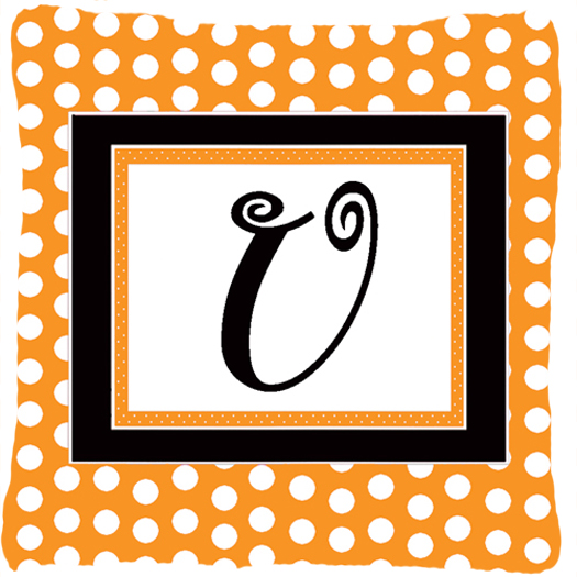 Monogram Initial U Orange Polkadots Fabric Decorative Pillow