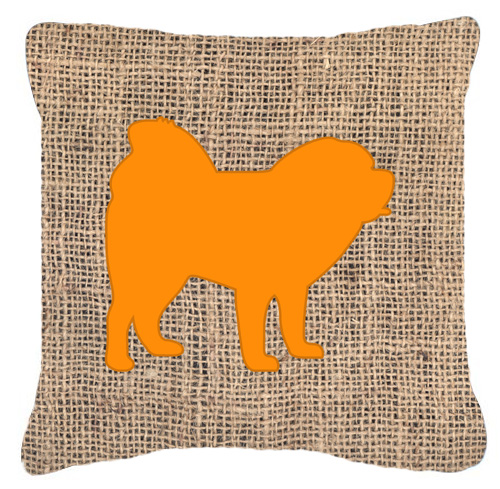 Chow Chow Burlap and Orange Fabric Decorative Pillow - 14 x 14 in.