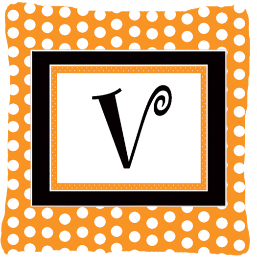 Monogram Initial V Orange Polkadots Fabric Decorative Pillow
