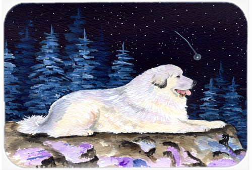Starry Night Great Pyrenees Glass Cutting Board - Large - 12 x 15 in.