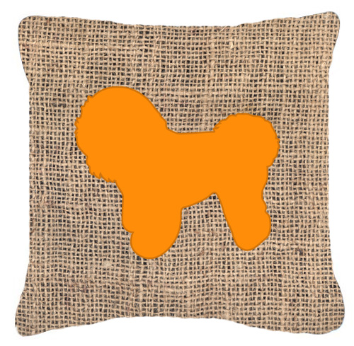 Bichon Frise Burlap and Orange Fabric Decorative Pillow - 14 x 14 in.