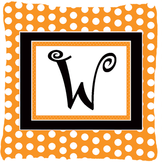 14 x 14 in. Monogram Initial W Orange Polkadots Fabric Decorative Pillow