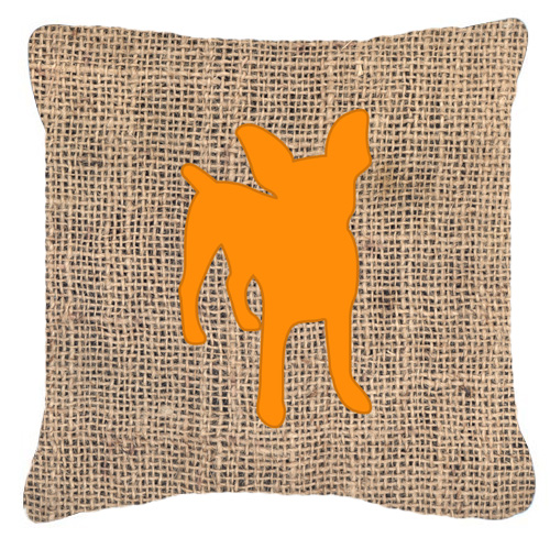 Chihuahua Burlap and Orange Fabric Decorative Pillow - 14 x 14 in.