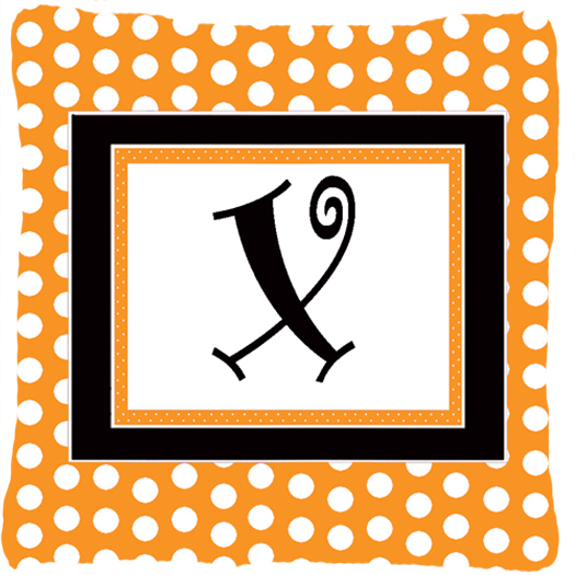 Monogram Initial X Orange Polkadots Fabric Decorative Pillow - 14 x 14 in.