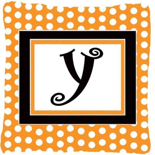 Monogram Initial Y Orange Polkadots Fabric Decorative Pillow