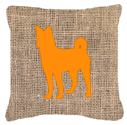 Basenji Burlap and Orange Fabric Decorative Pillow - 14 x 14 in.