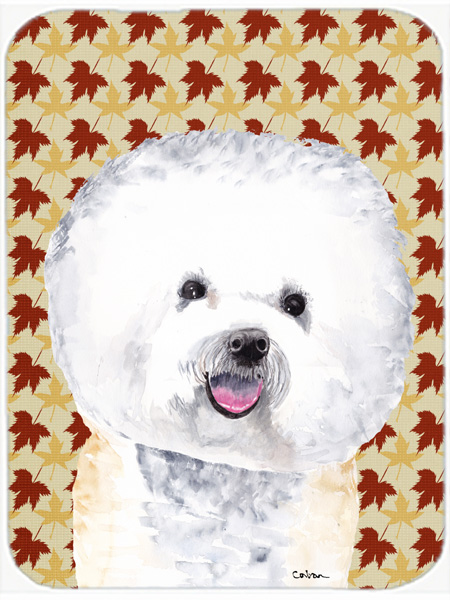 Bichon Frise Fall Leaves Portrait Glass Cutting Board - Large