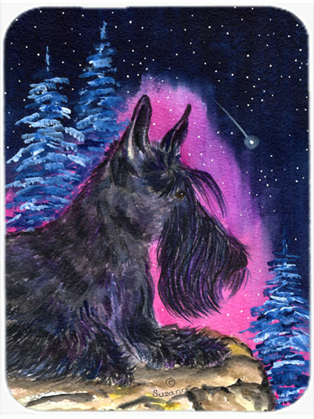 Starry Night Scottish Terrier Glass Cutting Board - Large