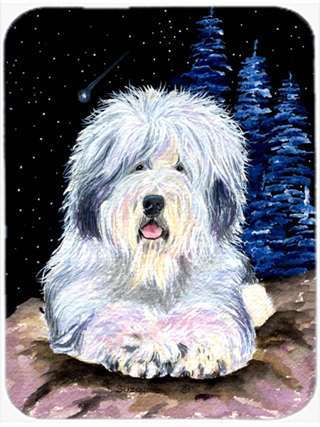 SS8443LCB 12 x 15 in. Starry Night Old English Sheepdog Glass Cutting Board- Large