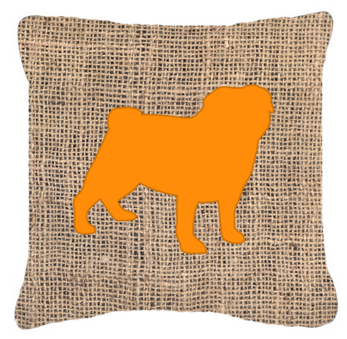 Pug Burlap and Orange Fabric Decorative Pillow - 14 x 14 in.