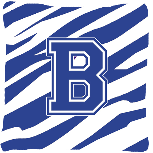 14 x 14 in. Monogram Initial B Tiger Stripe Blue and White Fabric Decorative Pillow