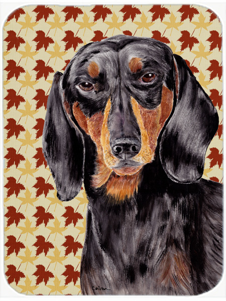 Dachshund Fall Leaves Portrait Glass Cutting Board- Large