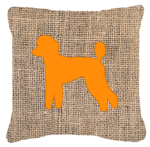 Poodle Burlap and Orange Fabric Decorative Pillow - 14 x 14 in.