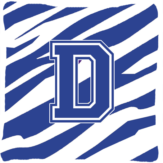 Monogram Initial D Tiger Stripe Blue and White Fabric Decorative Pillow