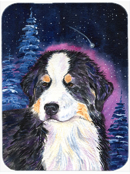 Starry Night Bernese Mountain Dog Glass Cutting Board - Large